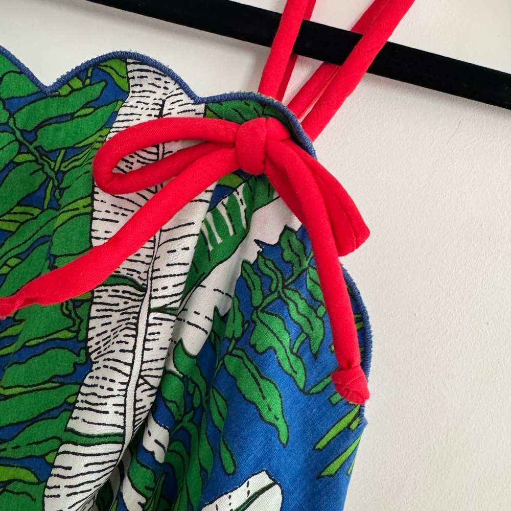 Jenni Vintage 1970s Blue and Green Floral Midi Dress with Red Accents - Picture 5 of 10